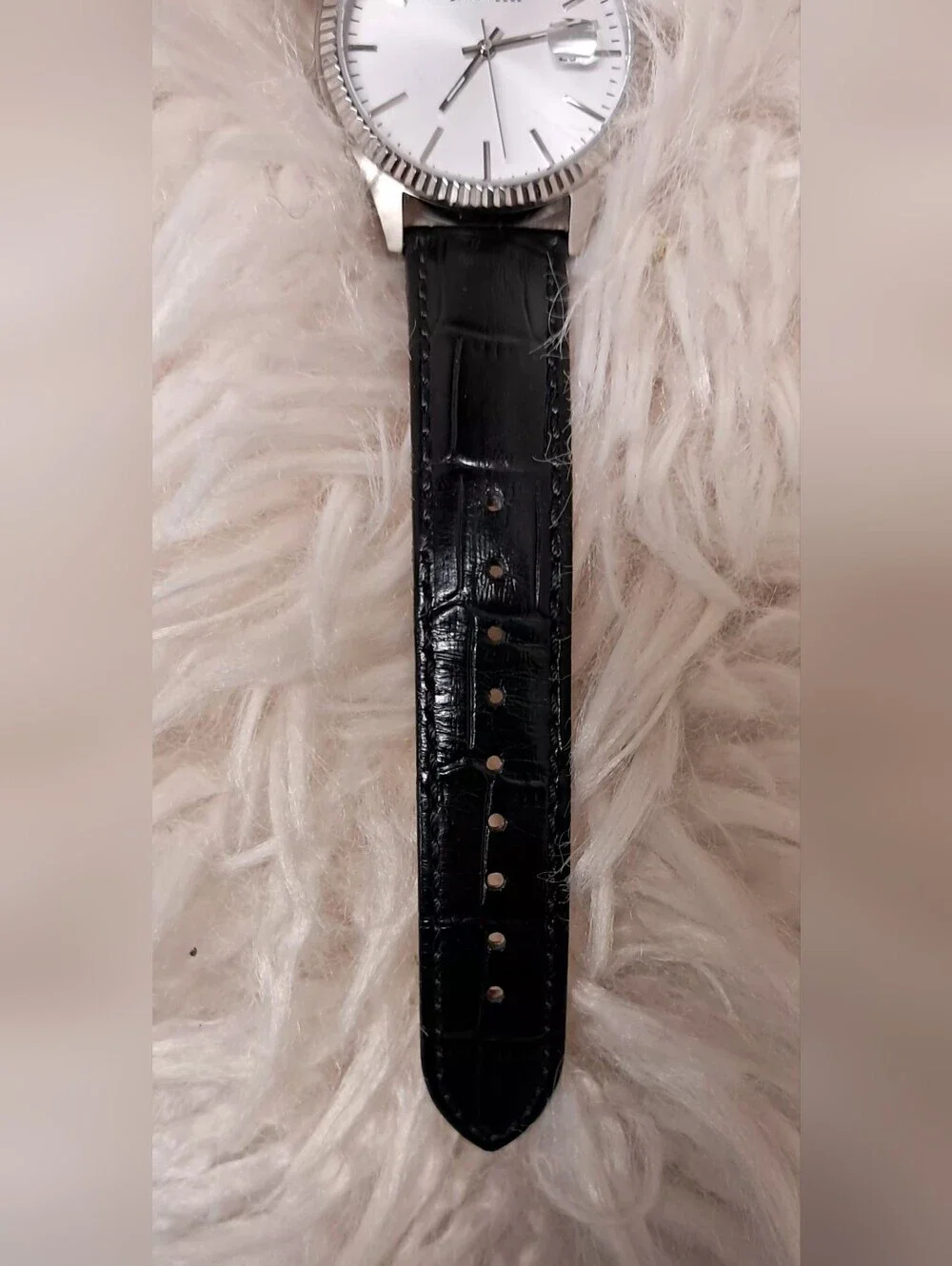 Caravelle By Bulova Silver Dial Watch with Black Leather Strap